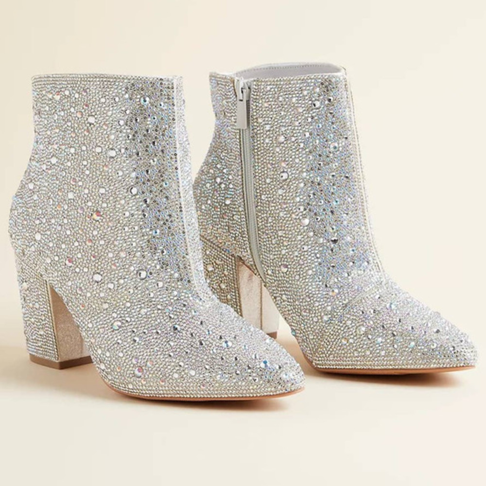 Damaged Torrid 9.5WW Betsey Johnson Silver‎ Rhinestone 3.5" Heel Bootie Boots